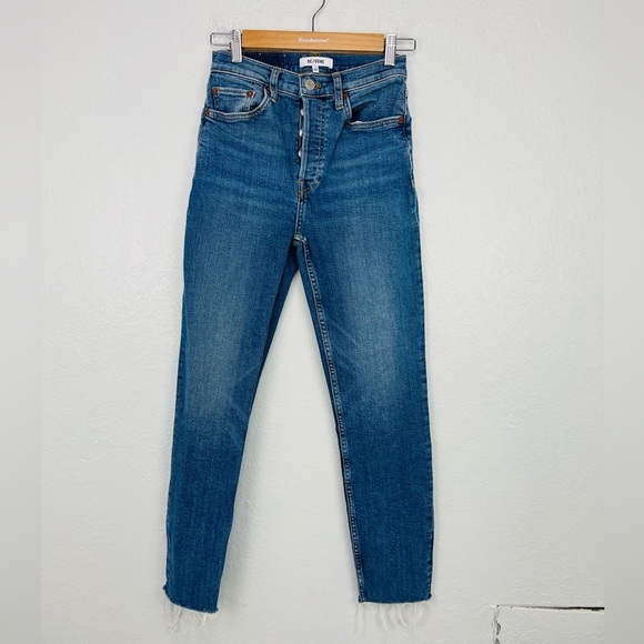 Re/Done Originals Jeans 90s High Rise Waist Ankle Crop High Rise In French Blue - Picture 2 of 8